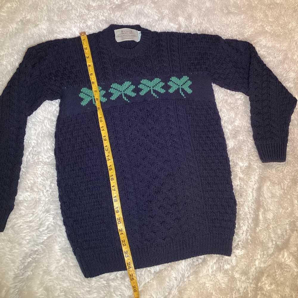 Aran Navy Blue Cable Knit with Green Shamrock Design Sweater size XXL - Picture 11 of 11